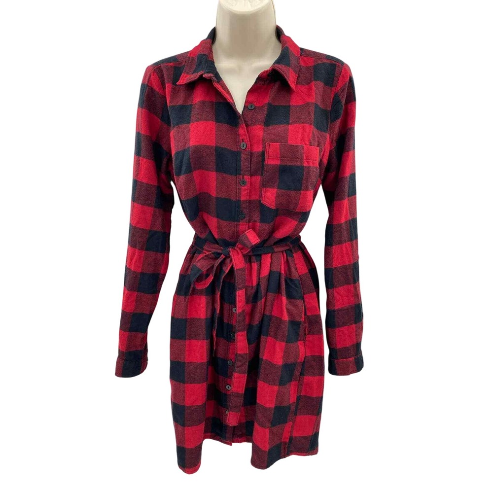 Abercrombie & Fitch Button Front Shirt Dress Women Small Red Black Buffalo Plaid